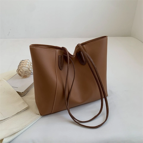 Borsa Tote da Donna in Pelle PU Grande Capacità Cuciture a Contrasto Borsa a Tracolla Minimalista Stile Urbano Casual