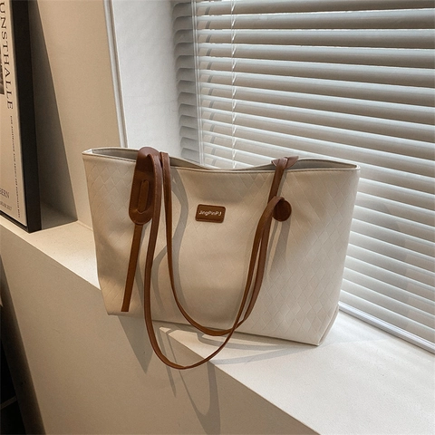 Borsa Tote da Donna in Pelle PU di Grande Capacità Borsa a Tracolla alla Moda con Motivo a Rombi Semplice Pendolarismo Casual