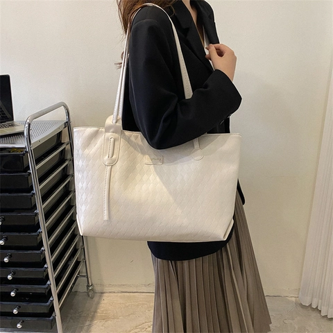 Borsa Tote da Donna in Pelle PU di Grande Capacità Borsa a Tracolla alla Moda con Motivo a Rombi Semplice Pendolarismo Casual