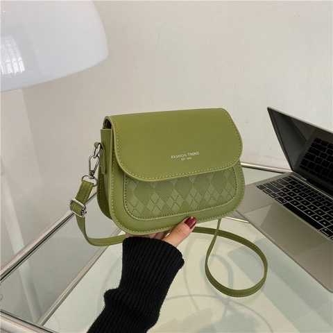 Women Fashion PU Leather Quilted Rhombic Square Bag Retro Letter Print Small Flap Shoulder Crossbody Bag For Everyday