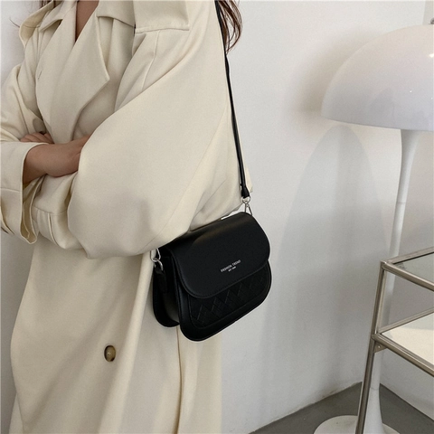 Women Fashion PU Leather Quilted Rhombic Square Bag Retro Letter Print Small Flap Shoulder Crossbody Bag For Everyday