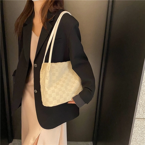 Dames Schaakbordpatroon Nylon Tote Bag Mode Koreaanse Stijl Grote Capaciteit Schoudertas Casual Dagelijks Woon-werkverkeer Handtas