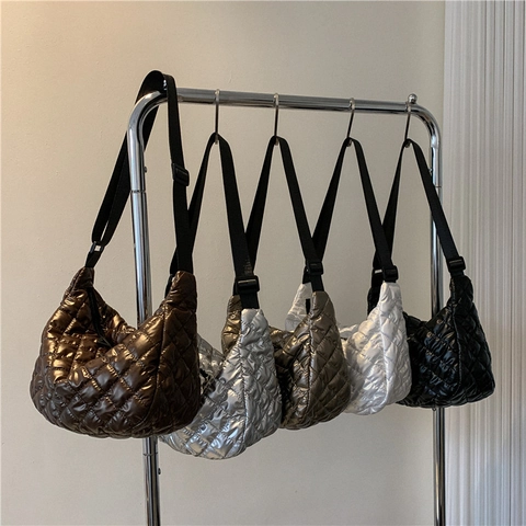 Borsa a Spalla Trapuntata in Tela da Donna Leggera a Rombi a Pieghe Nuvola Borsa a Tracolla Casual Hobo per Pendolari