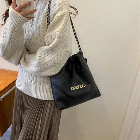 Dames Ruit Gewatteerde Schoudertas Emmertas Mode PU Leer Ketting Tote Bag Met Mini Tasje Casual Streetwear Handtas