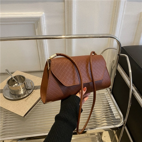 Vintage Damen PU Achseltasche Minimalistische Schultertasche Mit Goldener Hardware Geprägte Textur Commuter Modetasche