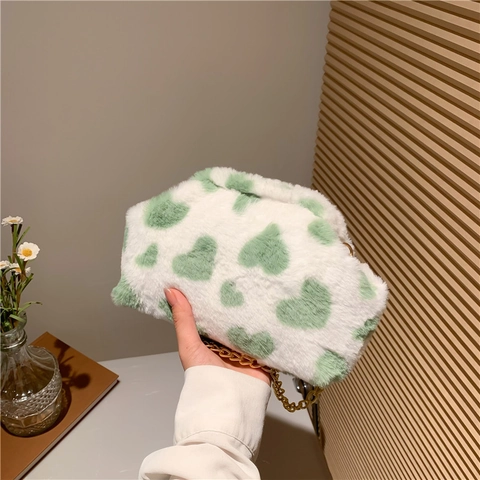 Moda Peluche Cuore Modello Borsa a Spalla da Donna Pelliccia Sintetica Catena Crossbody Piccola Borsa Quadrata Alla Moda Dolce Regalo Inverno Autunno