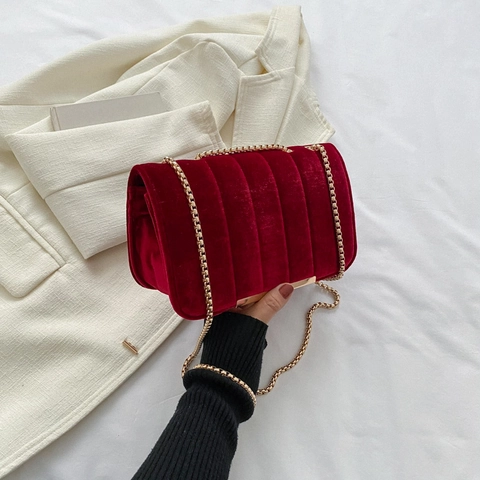 Borsa a Tracolla da Donna in Velluto PU Trapuntato Piccola Borsa Quadrata con Catena in Metallo Semplice Casual