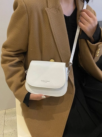 Sac à Main Femme en Cuir PU Petit Sac Carré Bandoulière Avec Impression de Lettres Sangle Réglable Sac à Rabat pour le Quotidien