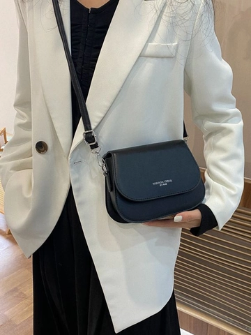 Sac à Main Femme en Cuir PU Petit Sac Carré Bandoulière Avec Impression de Lettres Sangle Réglable Sac à Rabat pour le Quotidien