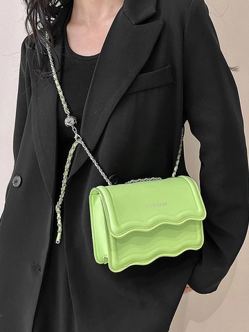 Moda Bordo Ondulato PU Pelle Borsa a Spalla per Donna Tendenza Catena Tracolla Borsa Casual Piccola Quadrata Patta Borsa