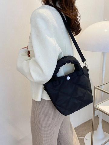 Bolso de Hombro Acolchado Minimalista para Mujer Tela Oxford Bolso de Mano Acolchado Bolso Bandolera Casual Color Sólido Moda Pequeño Bolso Cuadrado