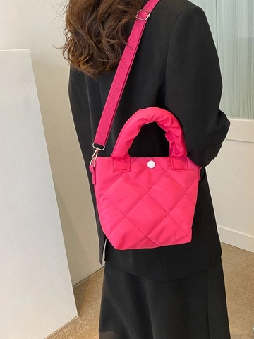 Bolso de Hombro Acolchado Minimalista para Mujer Tela Oxford Bolso de Mano Acolchado Bolso Bandolera Casual Color Sólido Moda Pequeño Bolso Cuadrado