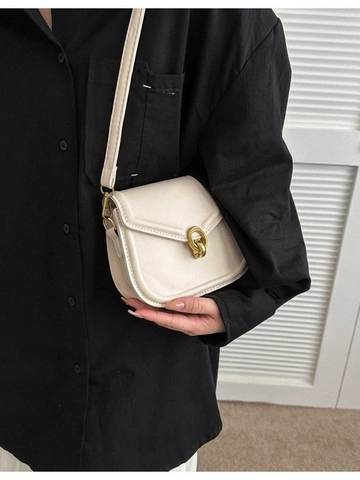Vintage PU Leather Small Square Shoulder Bag For Women Retro Stitching Metal Lock Crossbody Bag Solid Color Daily Purse