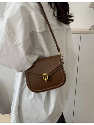 Vintage PU Leather Small Square Shoulder Bag For Women Retro Stitching Metal Lock Crossbody Bag Solid Color Daily Purse
