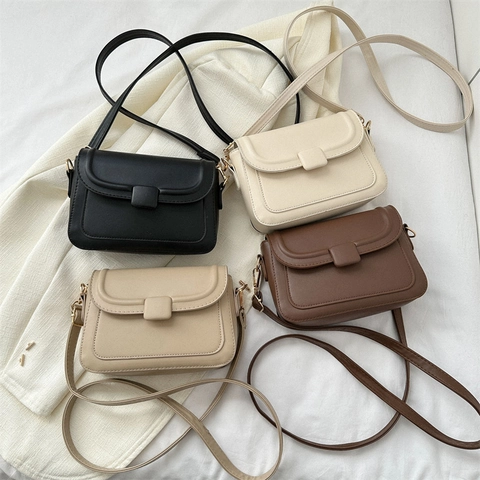 Bolso de Hombro Cuadrado de Cuero PU Minimalista para Mujer Moda Vintage Color Sólido Bolso Bandolera Retro Simple Bolso Cuadrado