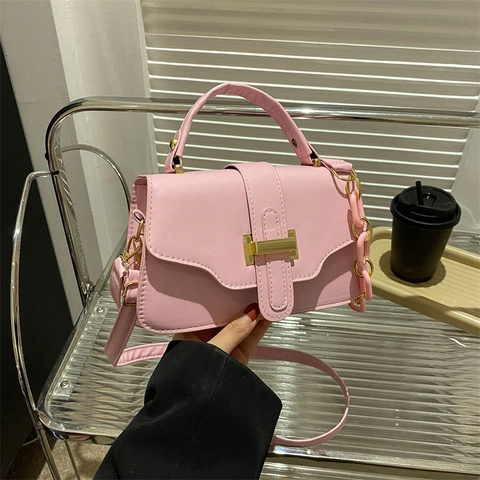 Bolso de Hombro Cuadrado Pequeño de Cuero PU Minimalista para Mujer Hebilla en H Color Sólido Bolso de Mano Bandoulière Diario