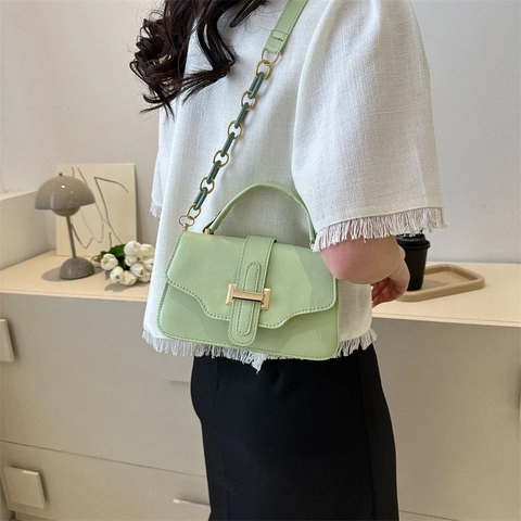 Bolso de Hombro Cuadrado Pequeño de Cuero PU Minimalista para Mujer Hebilla en H Color Sólido Bolso de Mano Bandoulière Diario