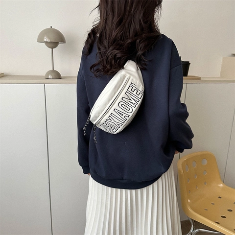 Borsa da Petto Harajuku Donna Tessuto Oxford Streetwear Stampa Lettere Marsupio Moda Borsa a Tracolla Borsa Sling