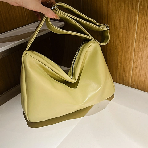 Women Retro PU Leather Shoulder Bag Large Capacity Solid Color Simple Crossbody Bag Street Trend Commuter Tote Handbag