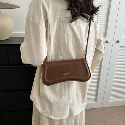 Women Minimalist Underarm Bag PU Leather Niche Design Shoulder Bag With Knot Strap Fashion Retro Solid Color Crossbody Bag