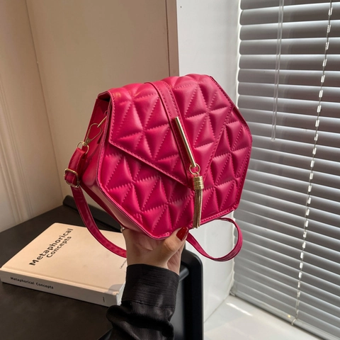 Fashion Women Hexagonal Crossbody Bag PU Leather Quilted Pattern Tassel Shoulder Bag Small Square Bag For Daily Use