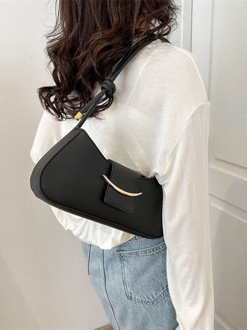 Sac à Épaule Axillaire en Cuir PU pour Femmes Avec Boucle Dorée Sac à Main Urbain Simple pour les Déplacements Quotidiens