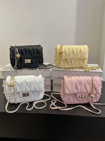 Fashion Women Quilted Shoulder Bag PU Leather Chain Strap Small Square Messenger Bag With Golden Ball Chic Crossbody Handbag