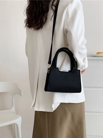 Damen Filz Kleine Quadratische Tasche Minimalistische Einfarbige Umhängetasche Mit Tragegriff Reißverschluss Casual Tägliche Geldbörse