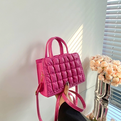 Fashion Women Quilted Small Square Bag Vintage PU Leather Shoulder Bag Grid Handbag With Adjustable Strap Crossbody Tote Bag