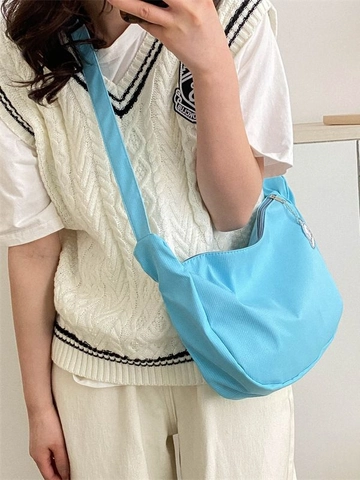 Women Simple Fashion Nylon Shoulder Tote Bag Large Capacity Candy Color Crossbody Bag Solid Color Casual Summer Handbag