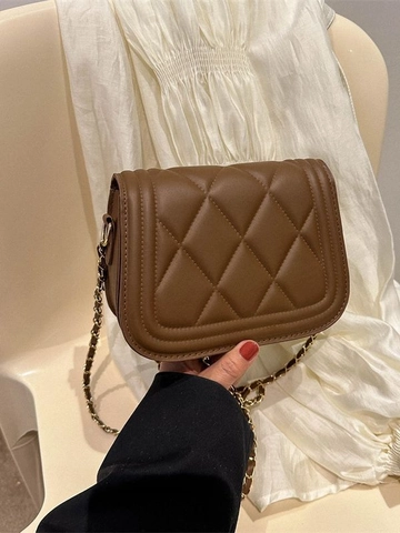 Bolso de Hombro de Cuero PU Acolchado para Mujer Bolso de Bandolera Cuadrado Pequeño Retro de Color Sólido con Cadena Minimalista
