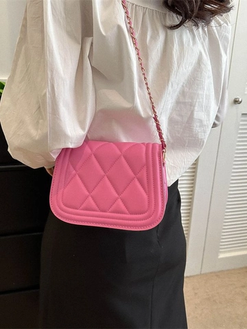 Bolso de Hombro de Cuero PU Acolchado para Mujer Bolso de Bandolera Cuadrado Pequeño Retro de Color Sólido con Cadena Minimalista