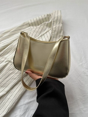 Fashion Metallic PU Leather Underarm Bag Minimalist Solid Color Shoulder Bag For Women Urban Style Party Travel Handbag