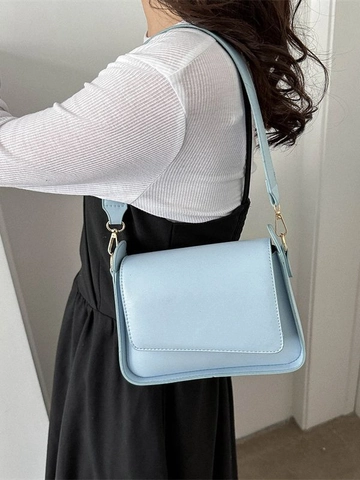 Dames Minimalistische PU Lederen Vierkante Schoudertas Mode Flap Crossbody Tas Met Brede Band Casual Messenger Tas