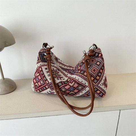 Γυναικεία Ethnic Jacquard Τσάντα Ώμου από Νάιλον Μεγάλη Χωρητικότητα Γεωμετρικό Μοτίβο Hobo Tote Bag Vintage Casual Καθημερινή