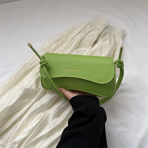 Bolso de Hombro de Axila de Cuero de PU para Mujer Moda Color Sólido Solapa Bolso de Bandolera Con Nudo Casual Bolso para Mujer