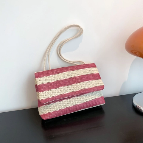 Dames Strorieten Gestreepte Schoudertas Grote Capaciteit Zomer Strand Tote Handtas Met Touw Riem Casual Flap Schoudertas