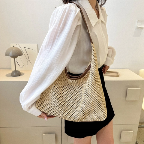 Damen Große Gewebte Stroh Tote Bag Mit Kleiner Tasche Lässige Schulter Handtasche Sommer Strand Urlaub Mode Hobo Bag Für Alltag