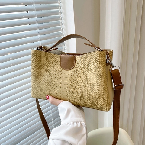 Bolso Tote de Mujer de Piel Sintética con Estampado de Serpiente Gran Capacidad Color en Contraste Bolso de Hombro Casual