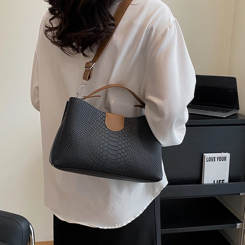 Bolso Tote de Mujer de Piel Sintética con Estampado de Serpiente Gran Capacidad Color en Contraste Bolso de Hombro Casual