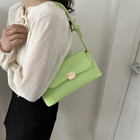 Borsa Sottobraccio Trapuntata Minimalista da Donna in Pelle PU Tinta Unita Borsa a Tracolla con Cinturino Annodato e Fibbia Dorata