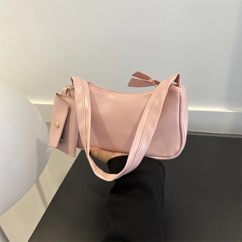 Damen Minimalistische Unterarmtasche PU Leder Abnehmbare Mini Pouch Candy Color Fashion Baguette Schultertasche Handtasche