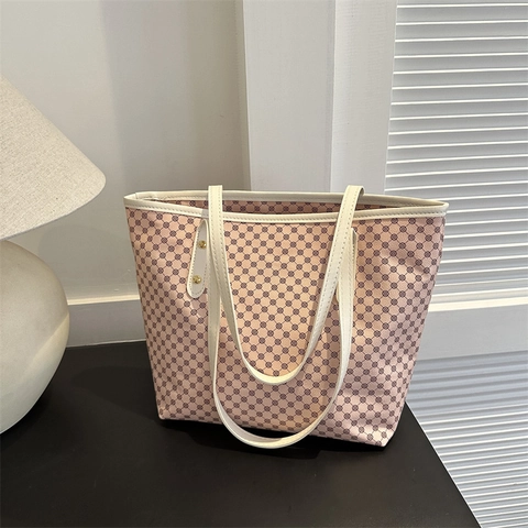 Borsa Tote da Donna a Grande Capacità Con Stampa Geometrica Monogramma Retro in Pelle PU Con Borchie per Pendolarismo