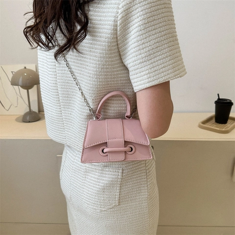Bolso de Mano de Moda para Mujer en Cuero PU Mini Hourglass Color Sólido Bandolera con Correa de Cadena de Metal Bolso Cuadrado