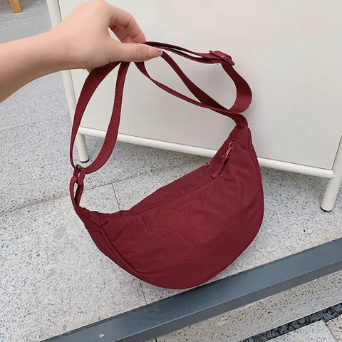Borsa a Tracolla Casual da Donna in Nylon a Forma di Raviolo Tinta Unita a Mezzaluna Leggera e Versatile Borsa da Pendolare