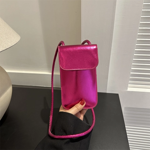 Mini Borsa a Tracolla da Donna in Pelle PU Metallizzata Alla Moda Piccola Borsa Quadrata con Chiusura Magnetica a Patta