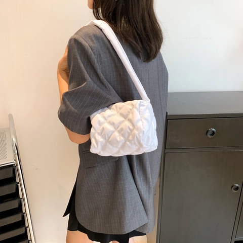 Borsa a Spalla Puffer in Nylon Trapuntato da Donna Piccola Borsa Sotto l'Ascella Quadrata Urbana Minimalista Borsa alla Moda