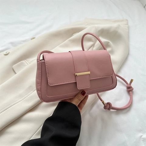 Borsa a Spalla da Donna in Pelle PU Stile Francese Borsa Sottobraccio Quadrata Semplice Tracolla Con Fibbia in Metallo Dorato