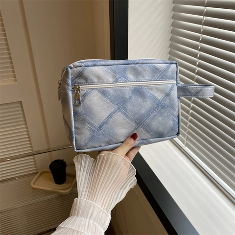 Borsa Cosmetica in Pelle PU Trapuntata Moda Grande Capacità Portatile da Viaggio per Trucco e Articoli da Toeletta per Donna