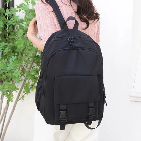 Mochila de Nailon de Gran Capacidad para Hombre Mujer Mochila Escolar Minimalista Coreana Color Sólido Viaje Daypack Con Hebilla